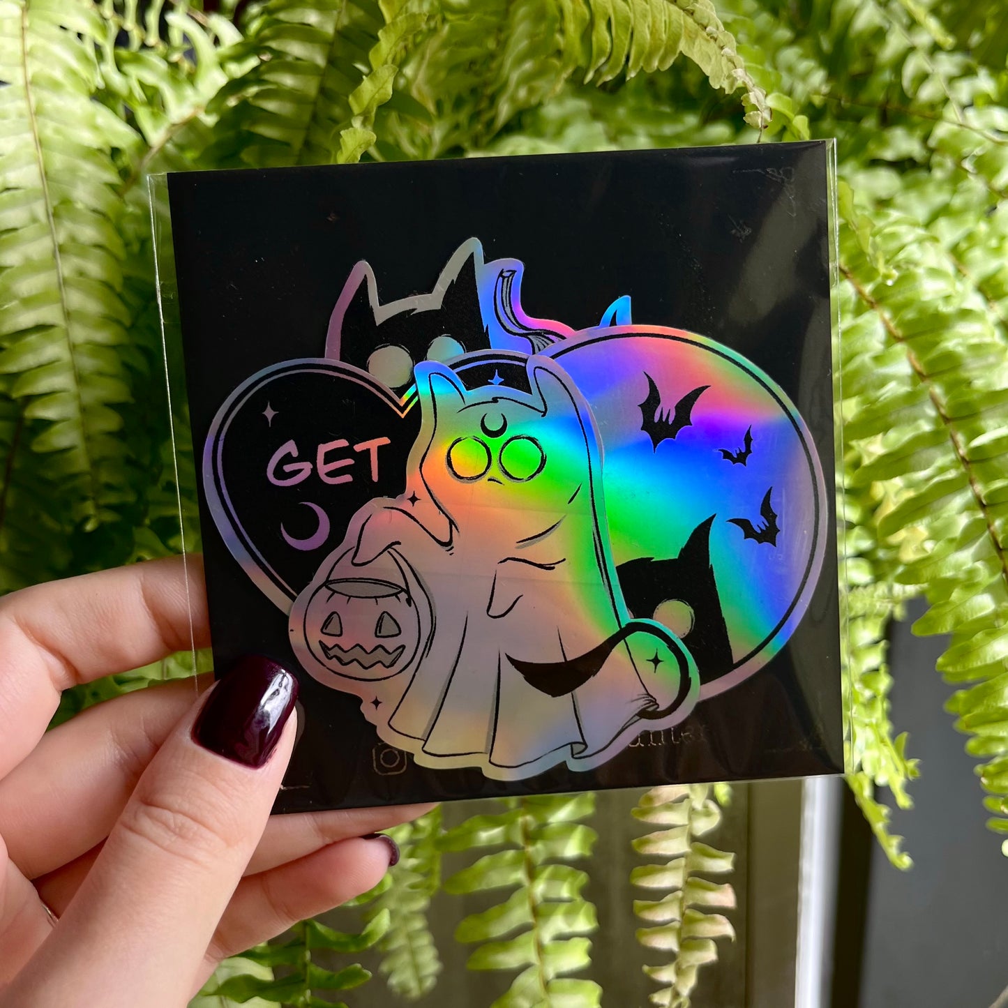 SPOOKY CAT HOLOGRAPHIC STICKERS SET of 4