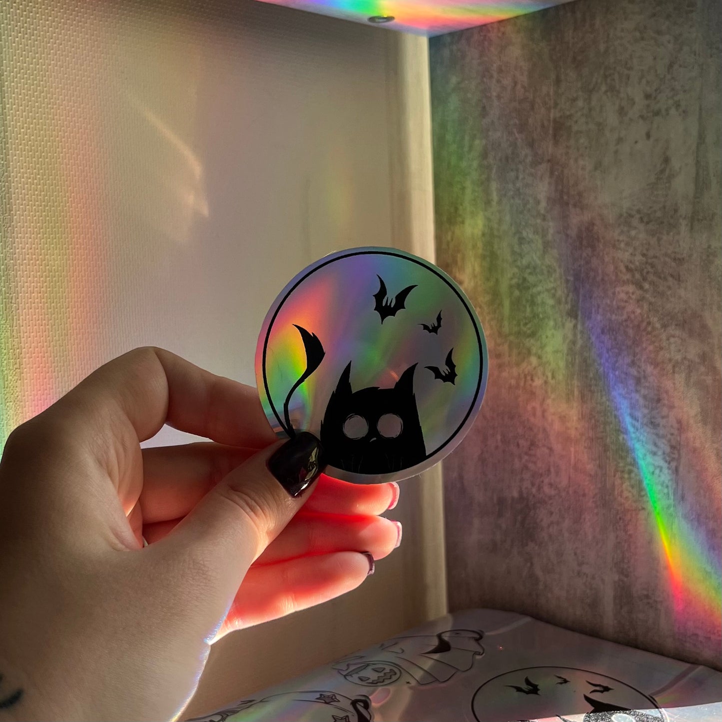 FULL MOON SPOOKY CAT HOLOGRAPHIC STICKER