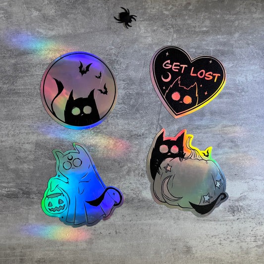 SPOOKY CAT HOLOGRAPHIC STICKERS SET of 4