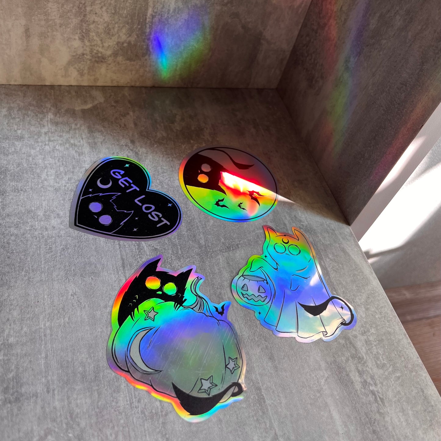 SPOOKY CAT HOLOGRAPHIC STICKERS SET of 4